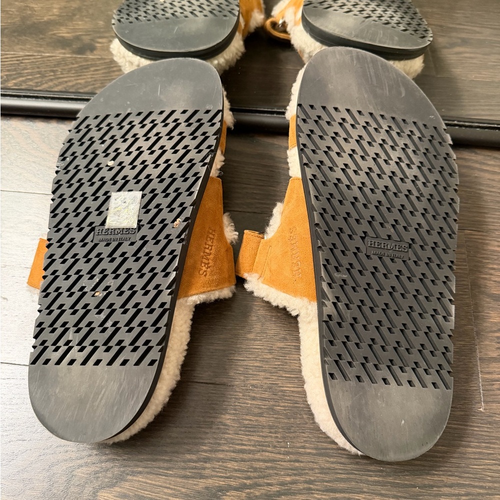 Hermes Suede Goatskin Woolskin Chypre Sandals 100% Authentic Naturel/écru - Picture 7 of 10